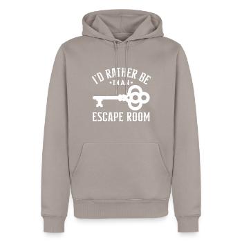 Witziger Escape Room Spruch - Männer Premium Bio Hoodie - Taupe - Vorne - Nico (187cm)