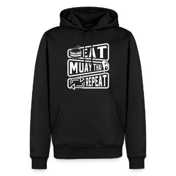 Manger du Muay Thai Repeat - Funny Muay Thai - Sweat à capuche Premium bio Homme - noir - Devant - Nico (187cm)