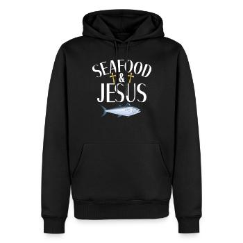 Cadeau pour les amateurs de fruits de mer - Sweat à capuche Premium bio Homme - noir - Devant - Nico (187cm)