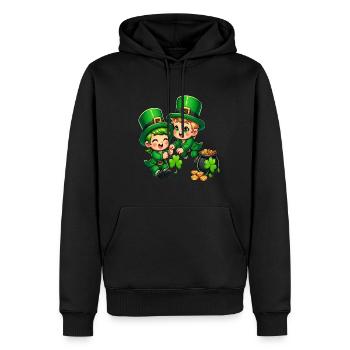 Duo de lutins espiègles (lutin irlandais) - Sweat à capuche Premium bio Homme - noir - Devant - Nico (187cm)
