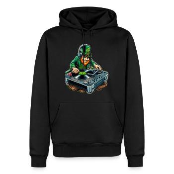 DJ Leprechaun (Irischer Kobold) - Männer Premium Bio Hoodie - Schwarz - Vorne - Nico (187cm)