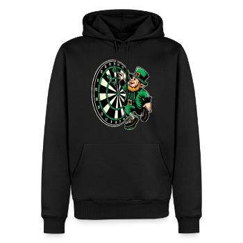 Fléchettes jouant du lutin (lutin irlandais) - Sweat à capuche Premium bio Homme - noir - Devant - Nico (187cm)