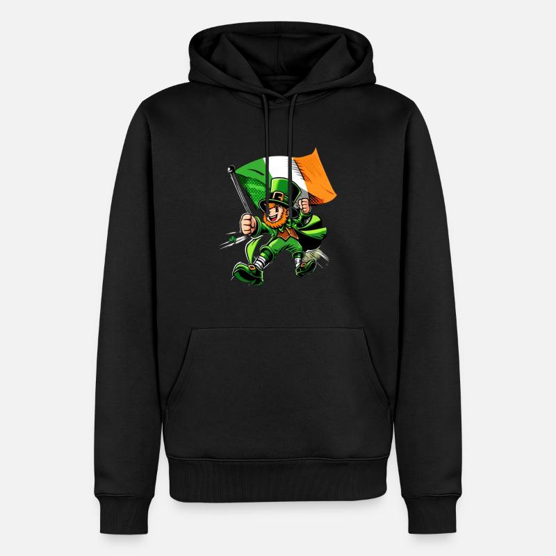 Leprechaun (lutin irlandais) avec drapeau - Sweat à capuche Premium bio Homme - noir