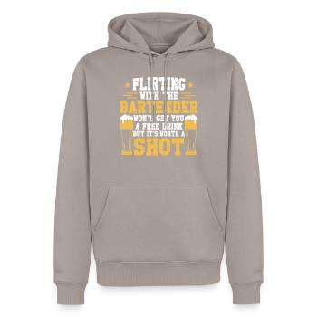 Bartender Mixologist Flirting With - Men’s Premium Organic Hoodie - taupe - Front - Nico (187cm)