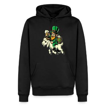 Lutin chevauchant une chèvre (lutin irlandais) - Sweat à capuche Premium bio Homme - noir - Devant - Nico (187cm)