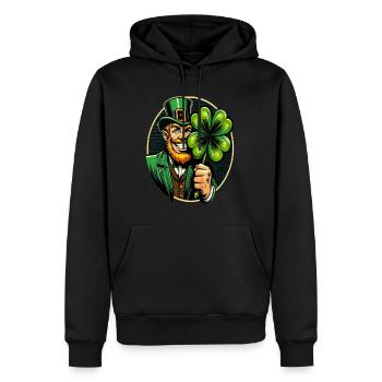 Lutin Shamrock (Leprechaun irlandais) - Sweat à capuche Premium bio Homme - noir - Devant - Nico (187cm)