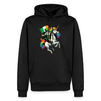 Licorne chevauchant Leprechaun (Leprechaun irlandais) - Sweat à capuche Premium bio Homme - noir - Devant - Nico (187cm)