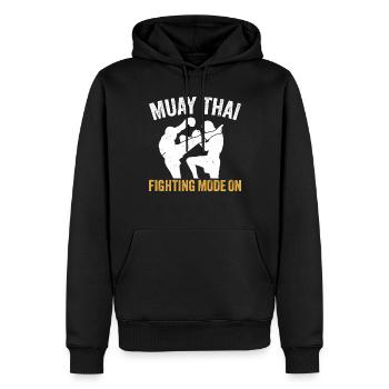 Mode de combat Muay Thai activé - Muay Thai Fighter Tha - Sweat à capuche Premium bio Homme - noir - Devant - Nico (187cm)
