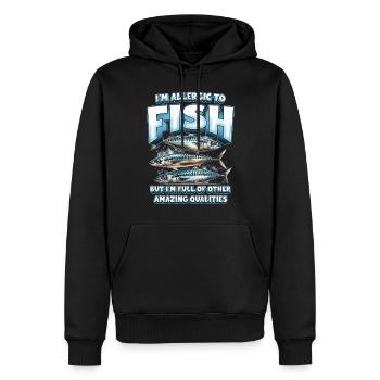 Allergie au poisson - Sweat à capuche Premium bio Homme - noir - Devant - Nico (187cm)