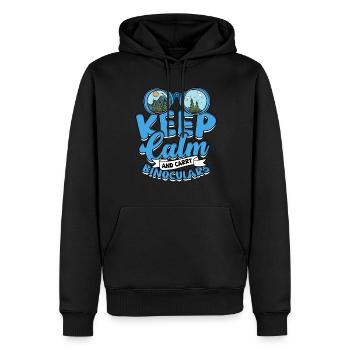 Vogelbeobachtung Keep calm and carry binoculars - Männer Premium Bio Hoodie - Schwarz - Vorne - Nico (187cm)