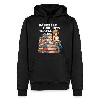 BÜCHER PAGES FLY THOUGHTS TRAVEL - Männer Premium Bio Hoodie - Schwarz - Vorne - Nico (187cm)
