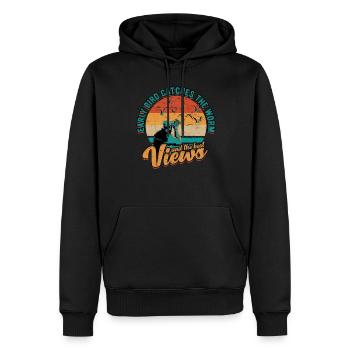 L’oiseau matinal attrape le ver - Sweat à capuche Premium bio Homme - noir - Devant - Nico (187cm)