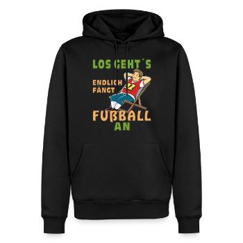 LOS GEHT´S ENDLICH FUßBALL - Männer Premium Bio Hoodie - Schwarz - Vorne - Nico (187cm)