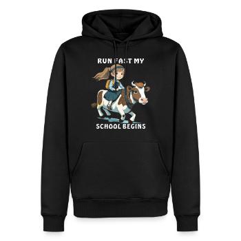 FILLE VACHE COURS VITE MON ÉCOLE COMMENCE - Sweat à capuche Premium bio Homme - noir - Devant - Nico (187cm)