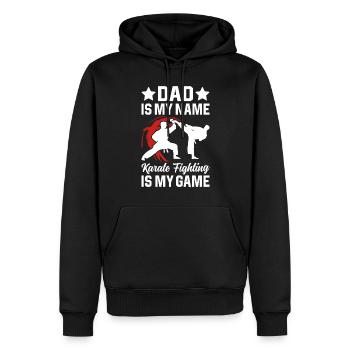 Papa est mon nom Le karaté est mon jeu - Papa - Sweat à capuche Premium bio Homme - noir - Devant - Nico (187cm)