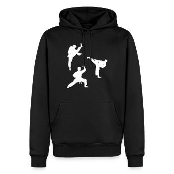 Silhouettes de combattant de karaté - Sweat à capuche Premium bio Homme - noir - Devant - Nico (187cm)