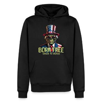 Né libre, imposé à mort, 4 juillet - Sweat à capuche Premium bio Homme - noir - Devant - Nico (187cm)