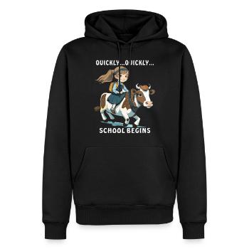 GIRL COW QUICKLY... SCHOOL BEGINS - Men’s Premium Organic Hoodie - black - Front - Nico (187cm)
