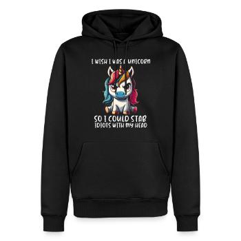 J’aimerais être une licorne pour pouvoir poignarder des idiots - Sweat à capuche Premium bio Homme - noir - Devant - Nico (187cm)