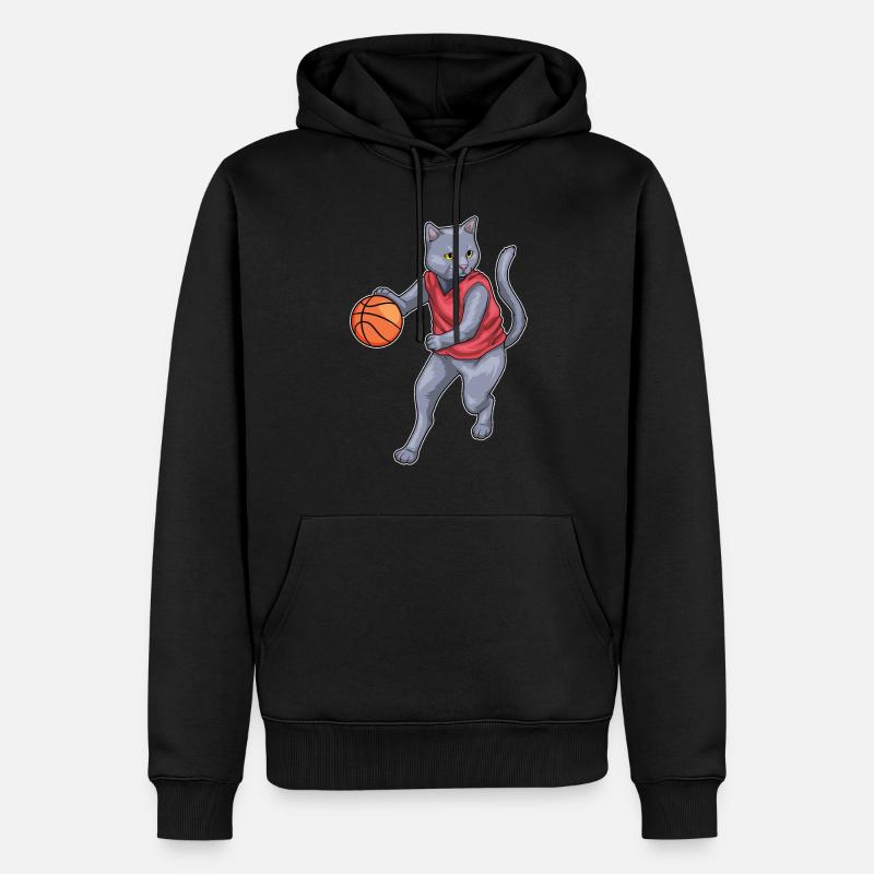 Chat Basketteur Basketteur Basketball - Sweat à capuche Premium bio Homme - noir