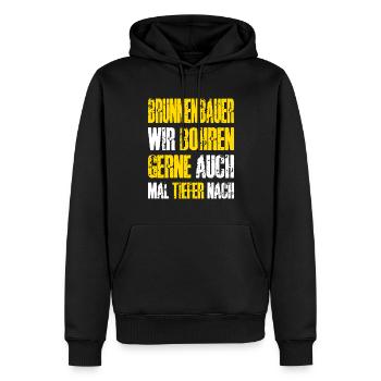Well builder saying we like to drill deeper - Men’s Premium Organic Hoodie - black - Front - Nico (187cm)