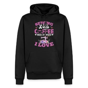 Coudre du café pour chiens C’est ce que j’aime - Sewing Se - Sweat à capuche Premium bio Homme - noir - Devant - Nico (187cm)