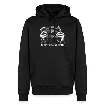 Fotograf Fotografie Fotografen Aperture Appetite - Männer Premium Bio Hoodie - Schwarz - Vorne - Nico (187cm)
