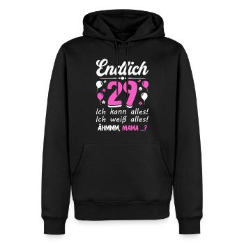 29 Anniversaire Je peux tout faire Je sais tout - Sweat à capuche Premium bio Homme - noir - Devant - Nico (187cm)