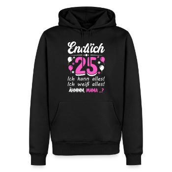 25 Anniversaire Je peux tout faire Je sais tout - Sweat à capuche Premium bio Homme - noir - Devant - Nico (187cm)