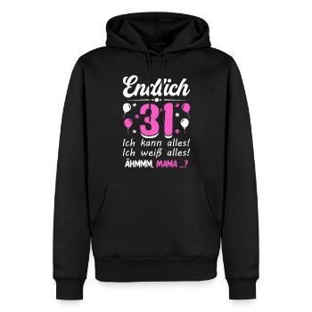 31 Anniversaire Je peux tout faire Je sais tout - Sweat à capuche Premium bio Homme - noir - Devant - Nico (187cm)