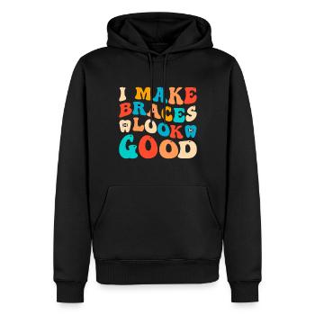 Witziger Zahnspangen Spruch - Männer Premium Bio Hoodie - Schwarz - Vorne - Nico (187cm)