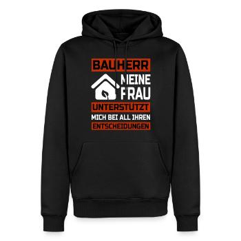 Bauherr Meine Frau unterstützt mich Richtfest - Männer Premium Bio Hoodie - Schwarz - Vorne - Nico (187cm)