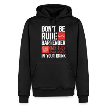 Barman Mixologue Ne soyez pas impoli - Sweat à capuche Premium bio Homme - noir - Devant - Nico (187cm)