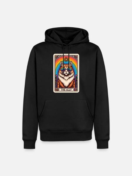 Tarotkarte Katze The Ally, Regenbogen LGBTQ Katze - Männer Premium Bio Hoodie - Schwarz