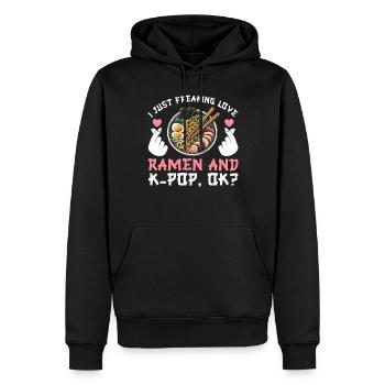 Ramen et K-Pop Marchandise Kawaii Finger Heart - Sweat à capuche Premium bio Homme - noir - Devant - Nico (187cm)