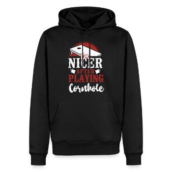 Joueur de sac de haricots de l’équipe Cornhole - Sweat à capuche Premium bio Homme - noir - Devant - Nico (187cm)