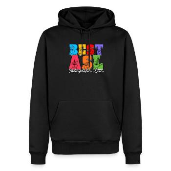 Interprète en langue des signes ASL - Sweat à capuche Premium bio Homme - noir - Devant - Nico (187cm)