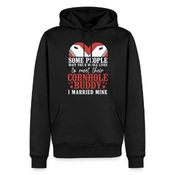 Cornhole Team Bean Bag Player - Männer Premium Bio Hoodie - Schwarz - Vorne - Nico (187cm)