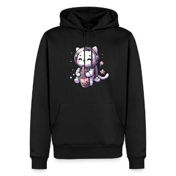 Kawaii Katze Astronaut Bubble Tea Im Weltraum - Männer Premium Bio Hoodie - Schwarz - Vorne - Nico (187cm)