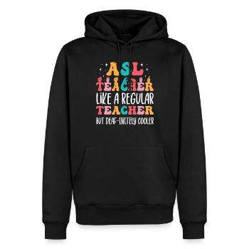 Professeur d’ASL Langue des signes américaine - Sweat à capuche Premium bio Homme - noir - Devant - Nico (187cm)