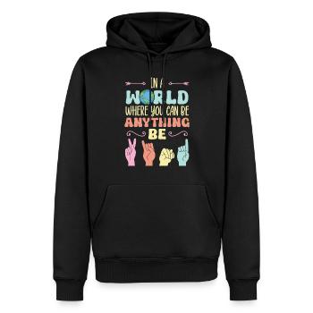 Professeur d’ASL Langue des signes américaine - Sweat à capuche Premium bio Homme - noir - Devant - Nico (187cm)