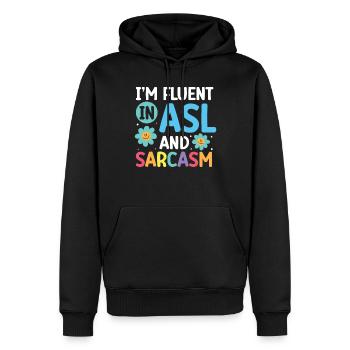 Professeur d’ASL Langue des signes américaine - Sweat à capuche Premium bio Homme - noir - Devant - Nico (187cm)