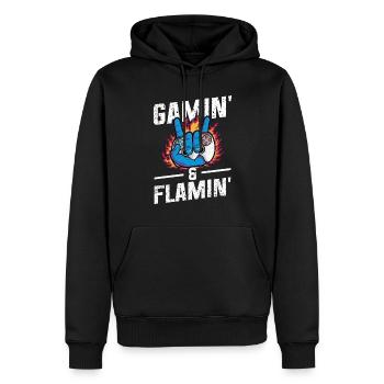 Jouer à la manette Gaming Gamin' & Flamin - Sweat à capuche Premium bio Homme - noir - Devant - Nico (187cm)