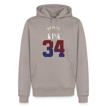 Birthday King 34 Jahre 34. Geburtstag Geschenk - Männer Premium Bio Hoodie - Taupe - Vorne - Nico (187cm)