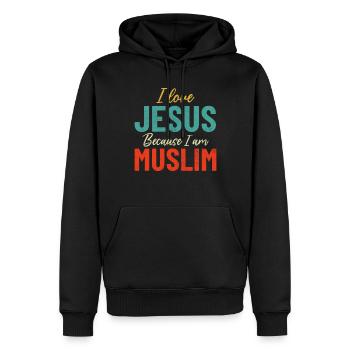 Ich liebe Jesus, weil ich Muslim bin Retro Muslim - Männer Premium Bio Hoodie - Schwarz - Vorne - Nico (187cm)
