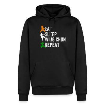 Manger Dormir Wing Chun Répéter - Wing Chun Drôle - Sweat à capuche Premium bio Homme - noir - Devant - Nico (187cm)