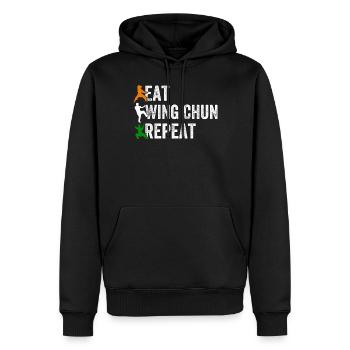 Manger Wing Chun Repeat - Wing Chun drôle - Sweat à capuche Premium bio Homme - noir - Devant - Nico (187cm)