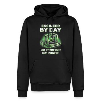 Impression 3D Ingénieur 3D le jour Imprimante 3D la nuit - Sweat à capuche Premium bio Homme - noir - Devant - Nico (187cm)