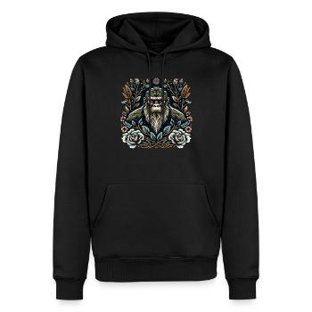 Floral Bigfoot Sasquatch - Männer Premium Bio Hoodie - Schwarz - Vorne - Nico (187cm)