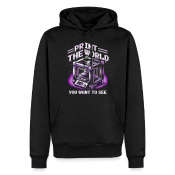 Impression 3D Imprimez le monde que vous voulez voir - Sweat à capuche Premium bio Homme - noir - Devant - Nico (187cm)